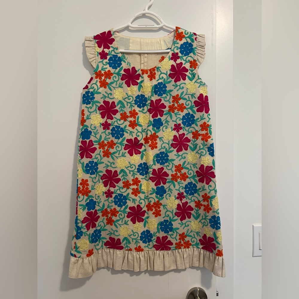 Hand made Floral Dress with Multicolor Embroidery